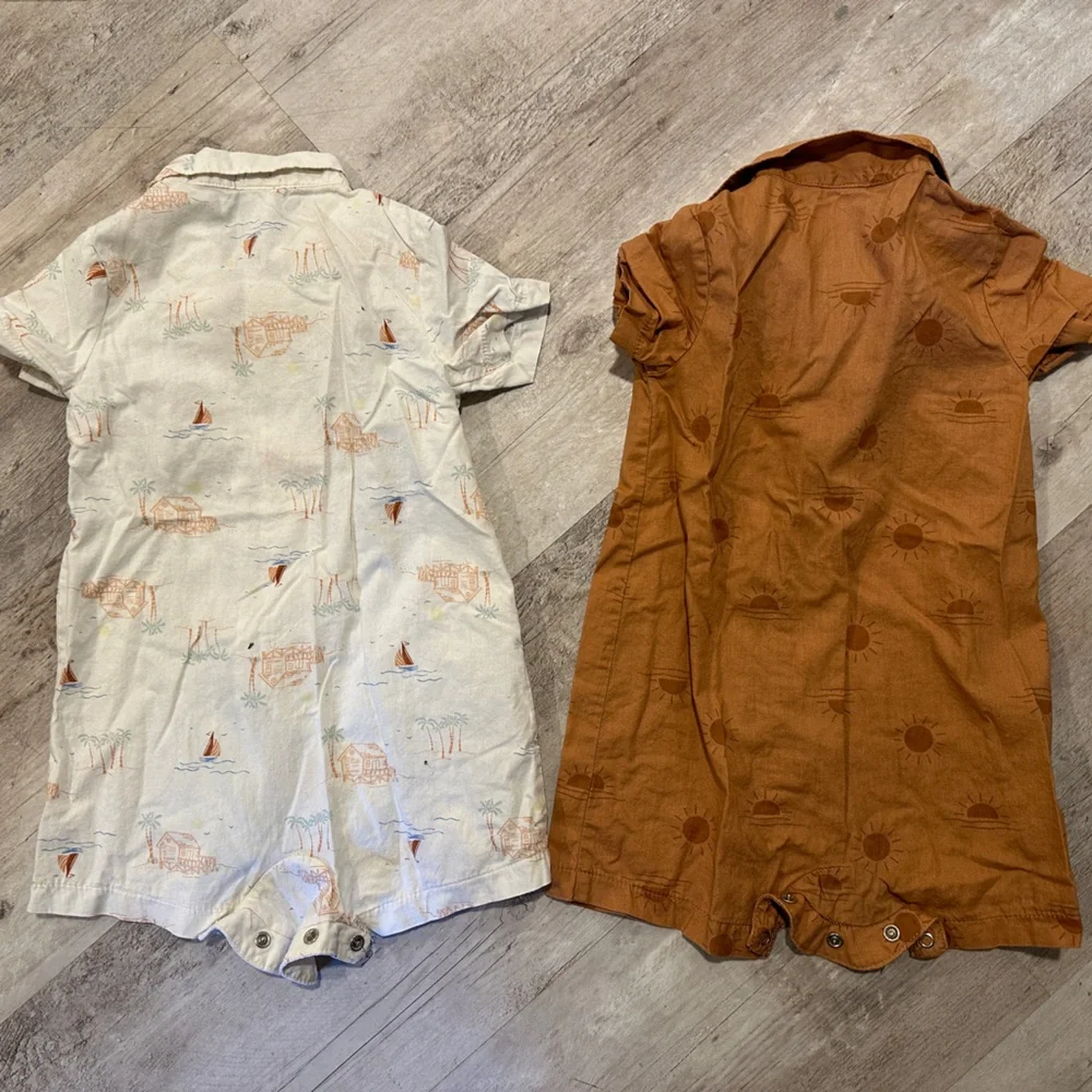 Baby Boy Printed Bodysuit Set - White and Brown